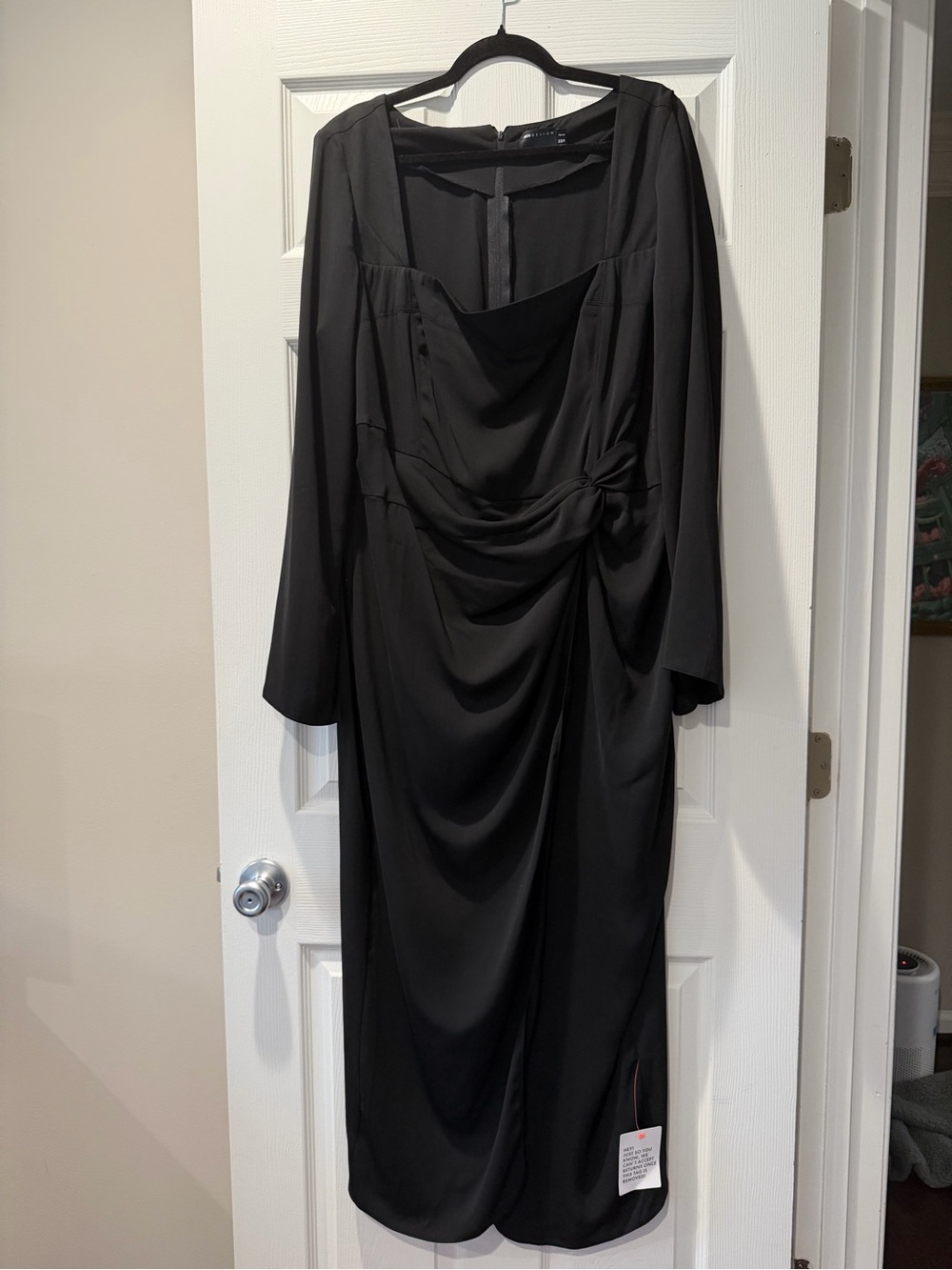 NWT ASOS Curve Black Draped Midi Dress with long sleeves